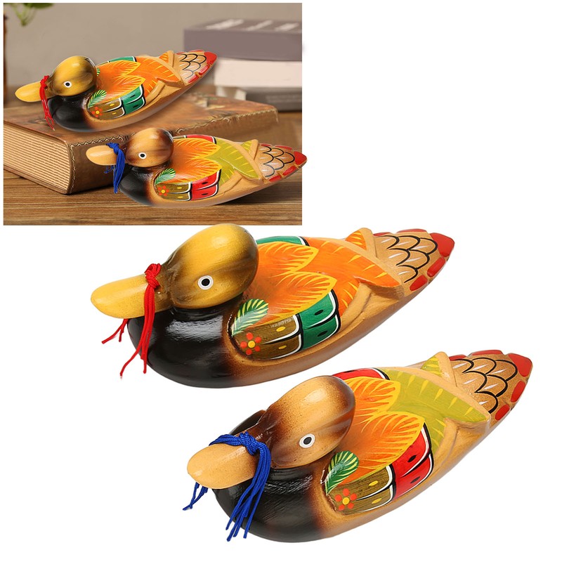 1 Pair Wooden Mandarin Duck Ornament Water Based Paint Romantic