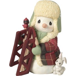 Precious Moments 191015 May Your Holidays Be Filled with Winter Thrills 10th Annual Snowman with Red Sled and Friends Bisque Porcelain Figurine
