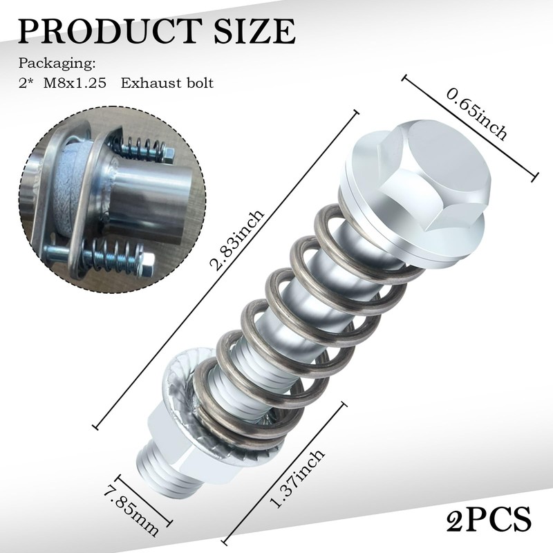 2PCS Car Exhaust Manifold Bolts Kit,M8*1.25 mm Exhaust Bolts with