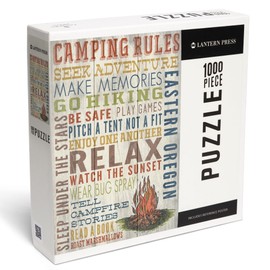 Lantern Press 1000 Piece Jigsaw Puzzle, Eastern Oregon, Camping Rules, Rustic Typography