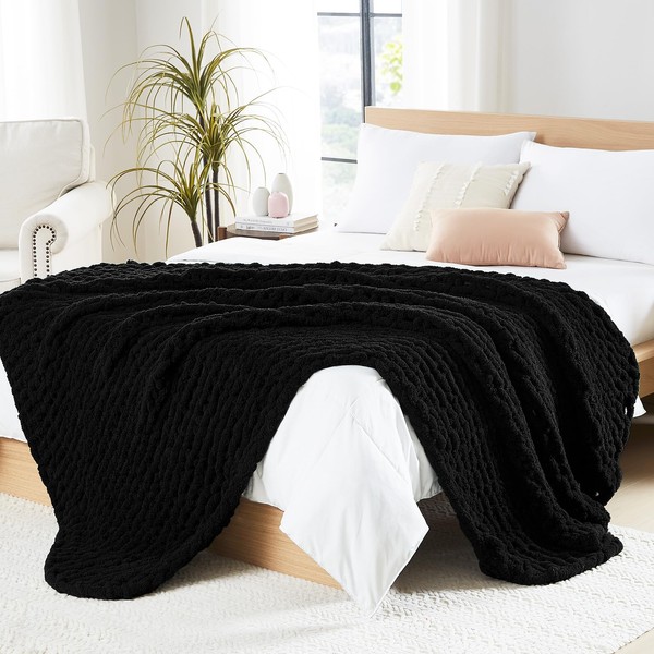 L'AGRATY Chunky Knit Blanket Throw: Soft Chenille Yarn Throw Blanket