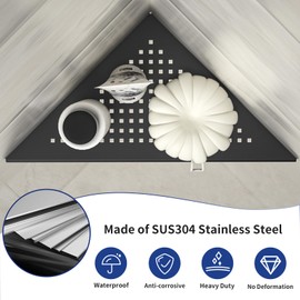 Bernkot Corner Shower Shelves 10" Matte Black 304 Stainless Steel Recessed Corner Shelf Bathroom Shower Shelf for Tiled Wall, No Drilling, 2 Pack