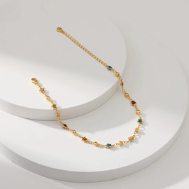 18K Gold Plated Anklet, Adjustable Bohemian Pentagram Coloured Zirconia Anklet, Beach Holiday Jewellery For Women