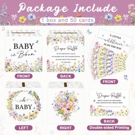 Baby in Bloom Baby Shower Decorations, Diaper Raffle Box with Tickets, Girls Wildflower Baby Shower Decorations for Diaper Raffle Party Games
