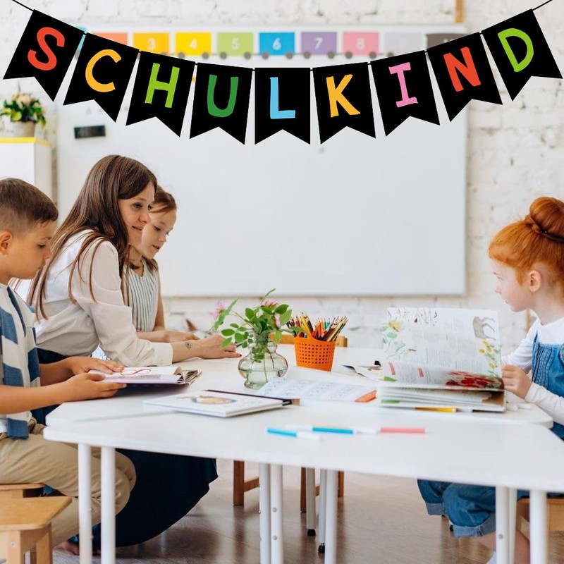 Schulkind Girlande Einschulung Schwarz,Einschulung Girlande Hänge Deko,Einschulung Schulanfang Deko für