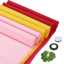 Rebower 6 Roll Crepe Paper Sheets, 49ft Crepe Paper Roll (with Floral Tape&Leaf), [for Flower Making, Party Streamer]-(10in x 8ft/Roll) Black, White, Coffee