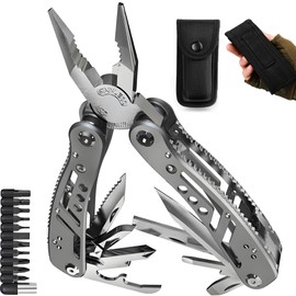 Navaja Multiherramienta Alicates Multiusos, 24 en 1 Multiherramienta Alicates Inoxidable Navaja Suiza Alicate Destornillador Herramienta Multifuncional (Plata)