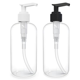 BRIGHTFROM Empty Lotion Pump Bottles 8 Oz, Refillable Plastic Containers, BPA-Free PETE1, Clear, Great for - Soap, Shampoo, Lotions, Liquid Body Soap, Creams and Massage Oil's (Pack of 2, White/Black)