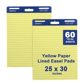 Comix Sticky Easel Pad, 25 x 30 Inches, Yellow Paper with Lines, Flip Chart Paper for Teachers and Students, Large Self Stick Easel Paper, 30 Sheets/Pad, 2 Pads/Pack