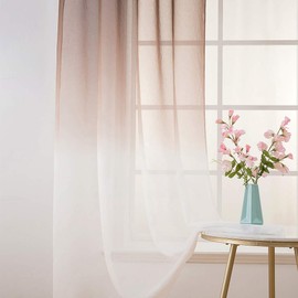 MIULEE Transparent Curtains, Colour Gradient, Voile Sheer Set of 2, Curtain with Eyelets, Decorative Curtain, Window Curtain for Bedroom and Living Room, 225 cm x 140 cm (H x W), Coffee Colour / White