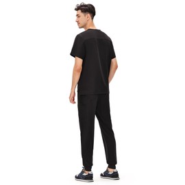 COZYFIT Scrubs for Men — 4 Pockets V-Neck Scrub Top and 7 Pockets Jogger Pants Mens Scrubs Set, Black, M