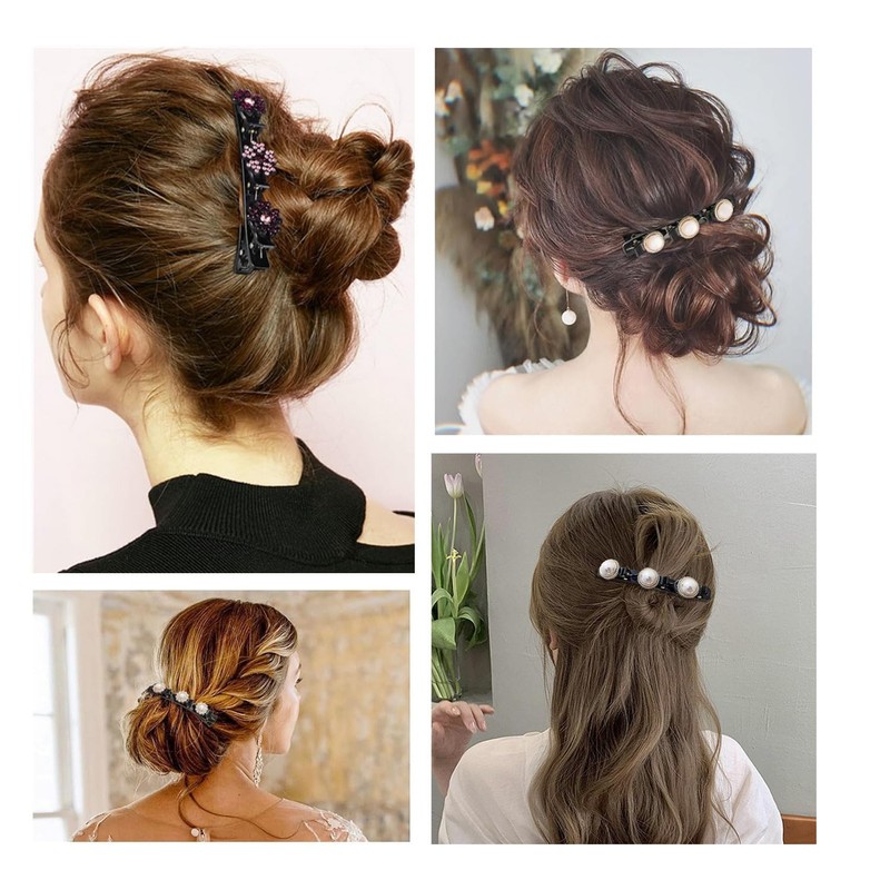 Crystal Hair Clips Women, Pack of 8 Double Layer Hair