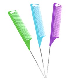 Rat Tail Combs Parting Comb: 3Pcs Rat Tail Comb Set, Long Steel Pin Rat Tail Teasing Comb, Hair Combs for Salon Hair Stylist, Tail Combs Metal ,Parting Combs for Women(Purple|Green|Blue)