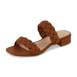 CUSHIONAIRE Women's Nan two band braided low block heel slide sandal +Memory Foam and Wide Widths Available, Tan 8