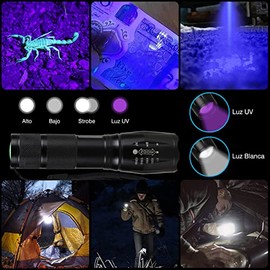 TRIXTER 3 Linternas LED Recargables Alta Potencia, Linternas Tácticas Luz UV, Blanca, COB, 1600 Lúmenes T6 Mini Linternas IPX6 Impermeable Para Bicicleta/Senderismo/Aire Libre, Zoom Para Emergencia