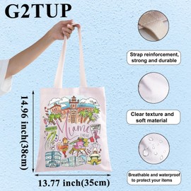 G2TUP Miami Florida Travel Tote Bag Miami Souvenir Gift Miami Landmarks Shoulder Bag Miami City Merchandise, Miami Tg, Large, Tote Bag