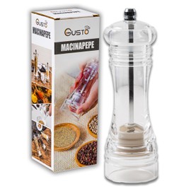 IPEA Macinapepe Manuale Trasparente per Pepe, Peperoncino e Sale - Altezza - Piccolo Macina Pepe Classico da Cucina con Smerigliatrice in Metallo per Macinare Spezie, Cumino, Sesamo