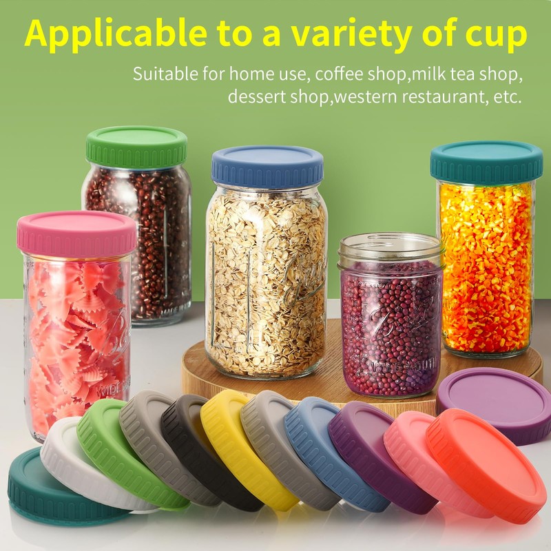 16 Pack 8 color Plastic Mason Jar Lids with Silicone