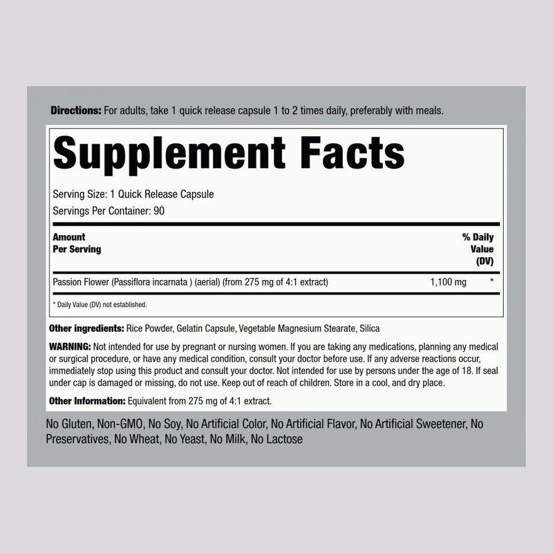 Piping Rock Passion Flower Extract Capsules | 1100mg | 90