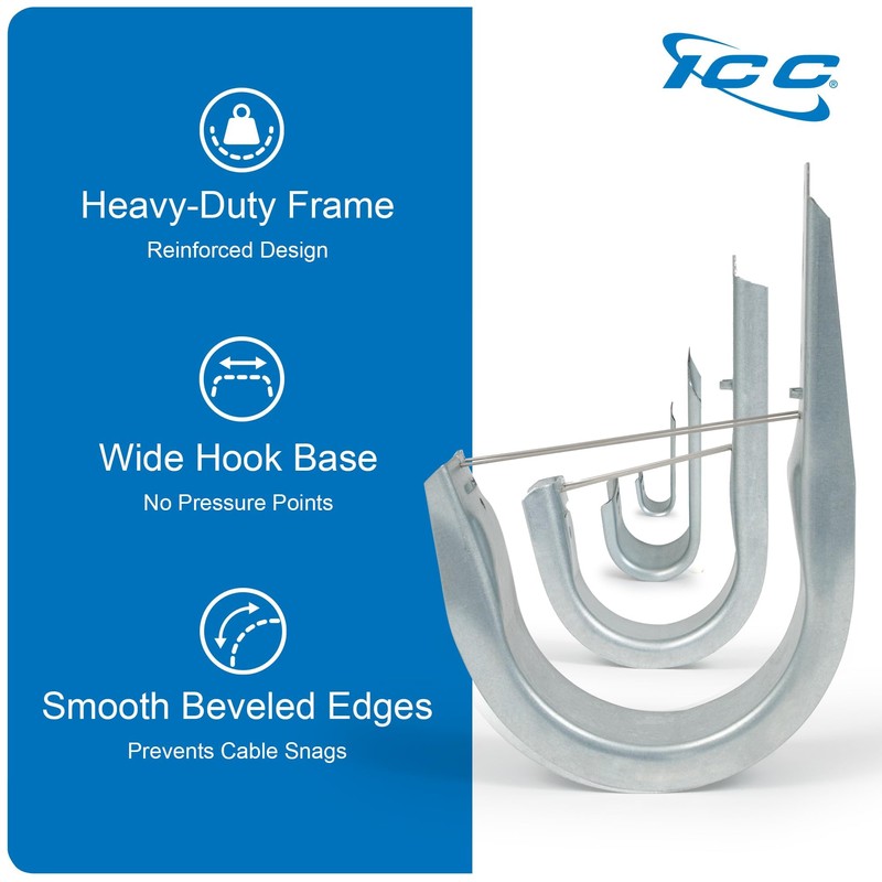 ICC 4-Inch Wall Mount J-Hook – 25-Pack, Cable Support Hooks