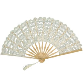 BESTOYARD Lace Folding Fans Cotton Hand Fan Bamboo Fan Lace Foldable Fan Gift for Women Ladies (Beige)