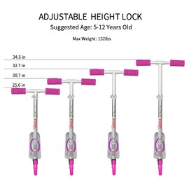 ChromeWheels Kick Scooter for Kids, Deluxe 2 Light Up Wheels 4 Adjustable Height with Kickstand, Best Gift for Age 5 up Kids Girls Boys, 132lb Weight Limit, Pink