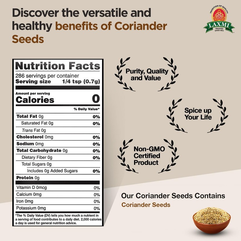 Laxmi Coriander Seeds, Whole 200gms (7oz) | Pure, premium quality