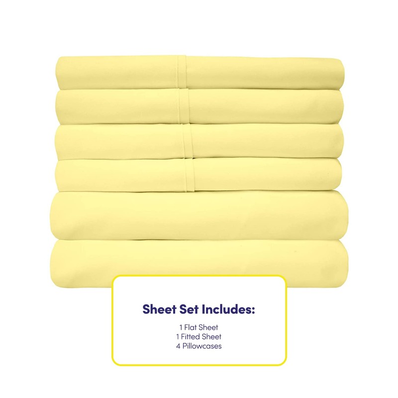 6 Piece Bed Sheet Set, Full, Pale Yellow