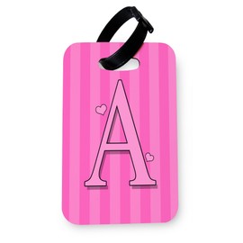Lopo WTF | Custom Pink Stripes Initials | Printed Art Faux Leather Passport Cover/Luggage Tag (Luggage Tag)