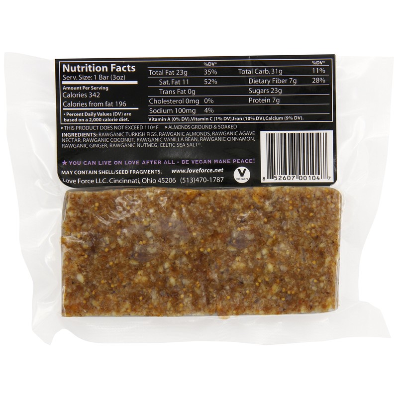Love Force Rawganic Vegan Energy Bar, Fig Ginger, 3 Ounce