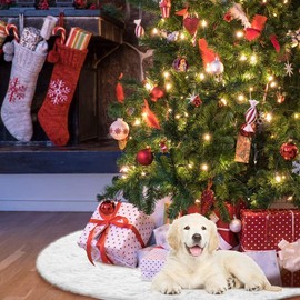 TOBEHIGHER Christmas Tree Skirt, 36 inches White Christmas Tree Skirt, High-End Soft Classic Fluffy Faux Fur Tree Skirt for Xmas Tree Decorations and Ornaments