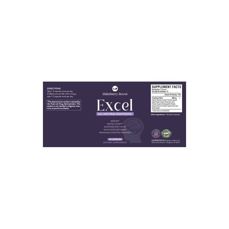 Elderberry Boost Excel - All-Natural Brain Supplement, Increase Productivity, Safe