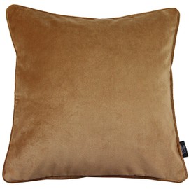McAlister Textiles Matt Velvet Piped Cushion Covers - Caramel 43x43 Cm - 17x17 Inches - Plush Decorative Throw Pillows Machine Washable & Fade Resistant