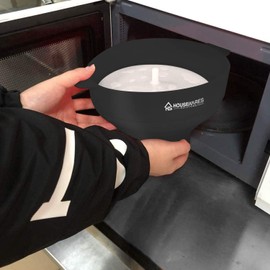 Collapsible Silicone Microwave Hot Air Popcorn Popper Bowl With Lid and Handles (Black)
