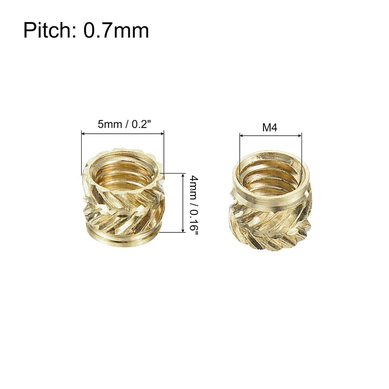 sourcing map Knurled Insert Nut M4 x 4mm L x