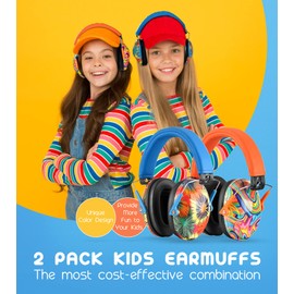 PROHEAR 032 - Paquete de 2 protectores para los oídos para niños, NRR 25 dB, orejeras de seguridad ajustables para eventos deportivos, conciertos, aeropuertos, naranja y azul