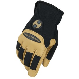 Heritage Performance Gloves, Stable Work Glove, Size 7, Black/Tan