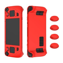 ARFUKA Silikon Schutzhülle Kompatibel mit Steam Deck Rundumschutz Case Gaming-Hülle Gehäuse mit 4 Daumengriffkappen Waschbare Rot