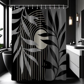 DLTAY Boho Black and Grey Shower Curtain, Mid Century Modern Black and Gray Shower Curtains for Bathroom, Waterproof Fabric Set with Hooks, (70" W X 96" L)