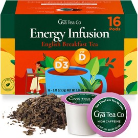 Gya Tea Co English Breakfast Tea Gift Set (16 ct) - High Caffeine Wellness Tea Pod Rich in Vitamin D, D3 for Refresh & Energy