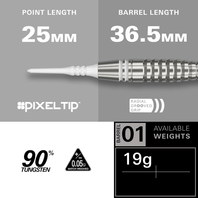 TARGET COLOURS GEN4 WHITE 90% 19G 2BA SOFT TIP DARTS