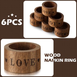 Wooden Napkin Rings Set of 6 Engraved Letters Rustic Napkin Rings Farmhouse Napkin Holder for Birthday Party Wedding Dinning Table Family Gatherings Decoration