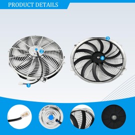 FGJQEFG 16'' Inch Chrome Universal Slim Fan Push Pull Electric Radiator 12V 120W High Performance Cooling Fan Mount Kit Set of 2