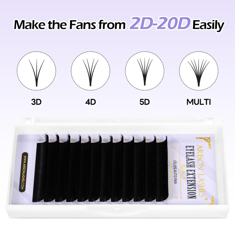 Arison Lashes Easy Fan Lashes, 0.05 D Curl, 9-16 Mix