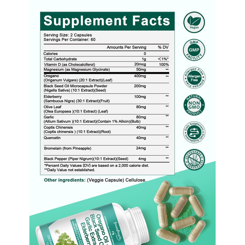 Organic Oregano Oil Capsules – 11-in-1 Blend with Black Seed