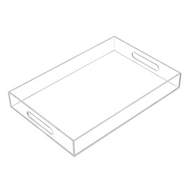 Clear Sturdy Acrylic Serving Tray with Handles-10x15Inch-Serving Coffee,Appetizer,Breakfast,Butler-Kitchen Countertop Tray-Makeup Drawer Organizer-Vanity Table Tray-Ottoman Tray-Decorative Tray
