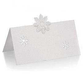 JIHUOO 48 Pcs Snowflake Table Cards Christmas Party Place Cards Wedding Seating Cards Tabletop Name Tags Table Setting Cards Food Buffet Labels