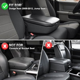 KBH Car Center Console Cover Replacement for Dodge Ram 2009 2010 2011 2012, Jump Seat, Vinyl Armrest Skin Upholstery with Foam Backing, Anti-Scratch, Black