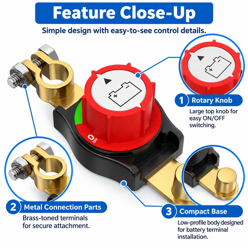 Top Post Battery Disconnect Switch for 12–48V Systems – 250A