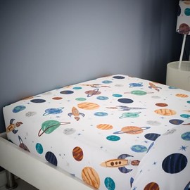 Happy Linen Company Girls Boys Kids Cosmic Planets White Toddler Cot Bed Fitted Sheet